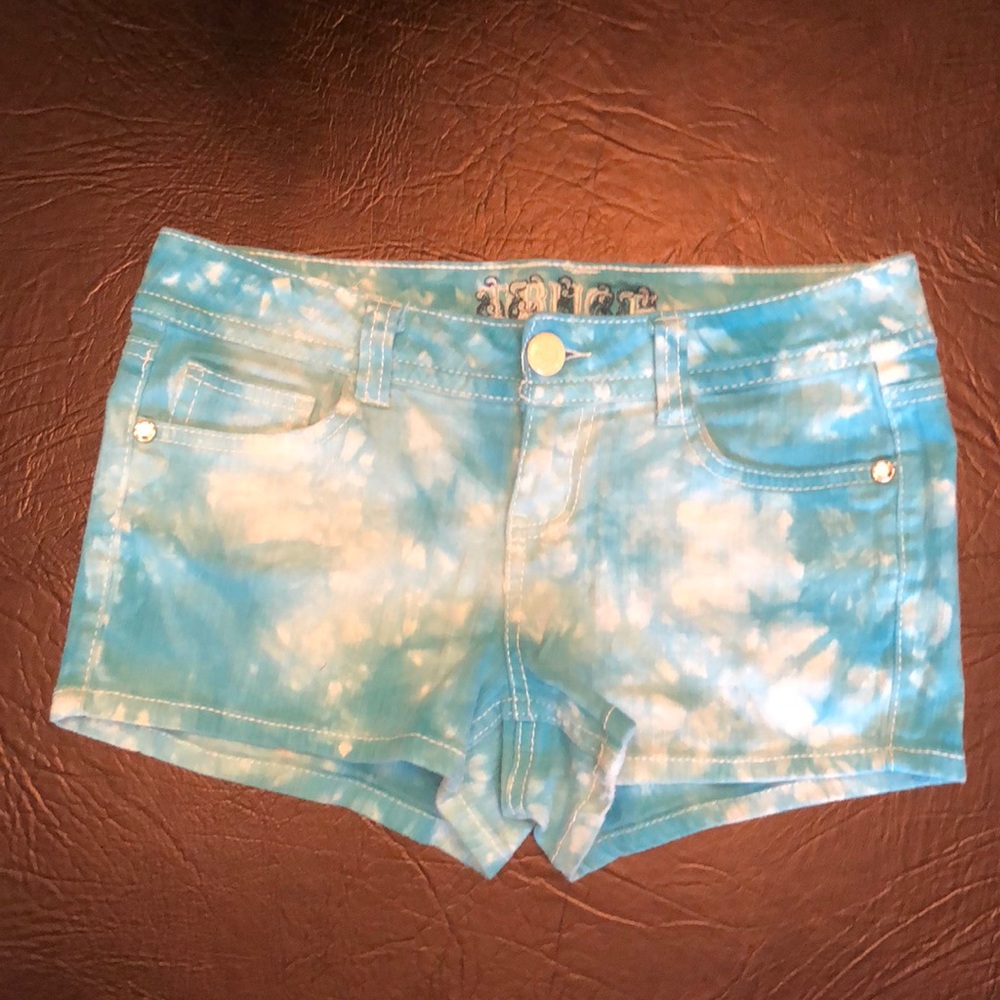 Teal Denim Shorts.